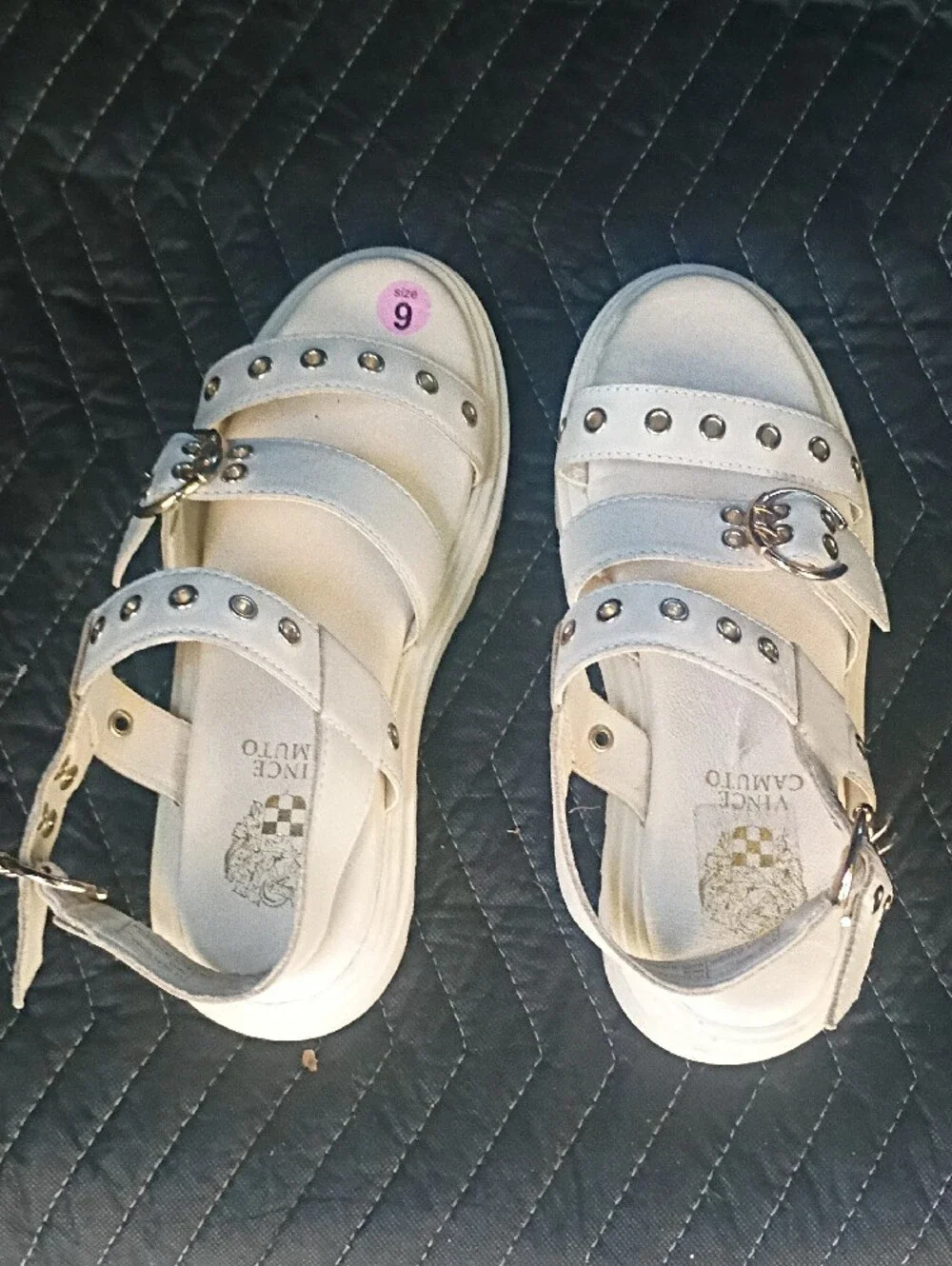 Vince Camuto White Stud-Accent Kids Buckle Sandals